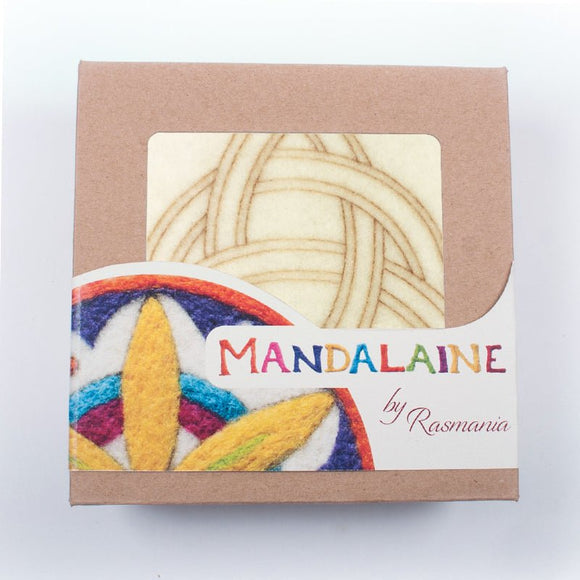 Kit d'initiation au feutrage à l'aiguille sur plaque de feutre avec laine cardée naturelle et aiguilles à feutrer, motif mandala ''Cletic Knot''