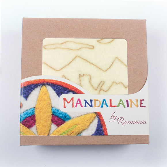 Kit d'initiation au feutrage à l'aiguille sur plaque de feutre avec laine cardée naturelle et aiguilles à feutrer, motif mandala ''Chat Lune''